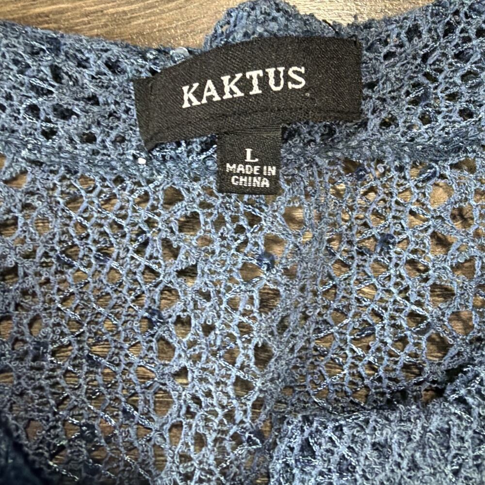 Y2K Kaktus Sz L Blue Crochet Toggle Cardigan Whimsigoth Boho Festival Fairy Knit - Picture 3 of 11